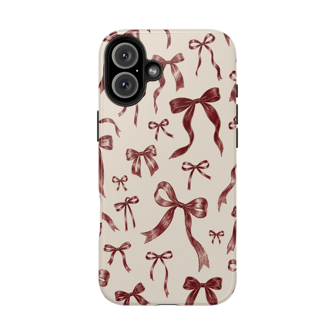 Bow Pattern Tough Phone Case — Vintage Ribbon Print iPhone Case, Protective Hard Cover