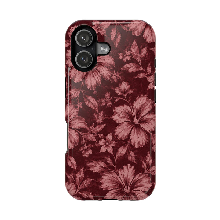 Magnetic Impact-Resistant Phone Case — Burgundy Floral Hibiscus Design