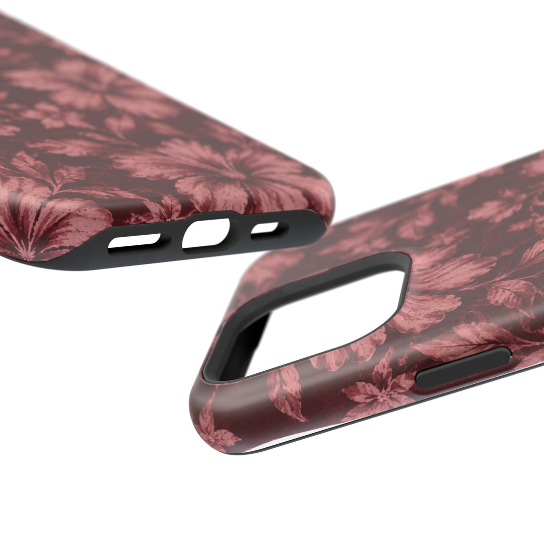Magnetic Impact-Resistant Phone Case — Burgundy Floral Hibiscus Design