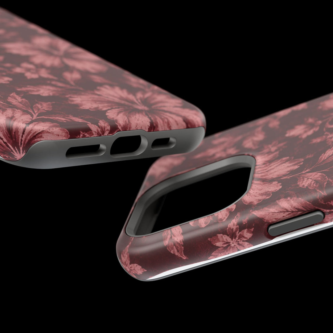 Magnetic Impact-Resistant Phone Case — Burgundy Floral Hibiscus Design