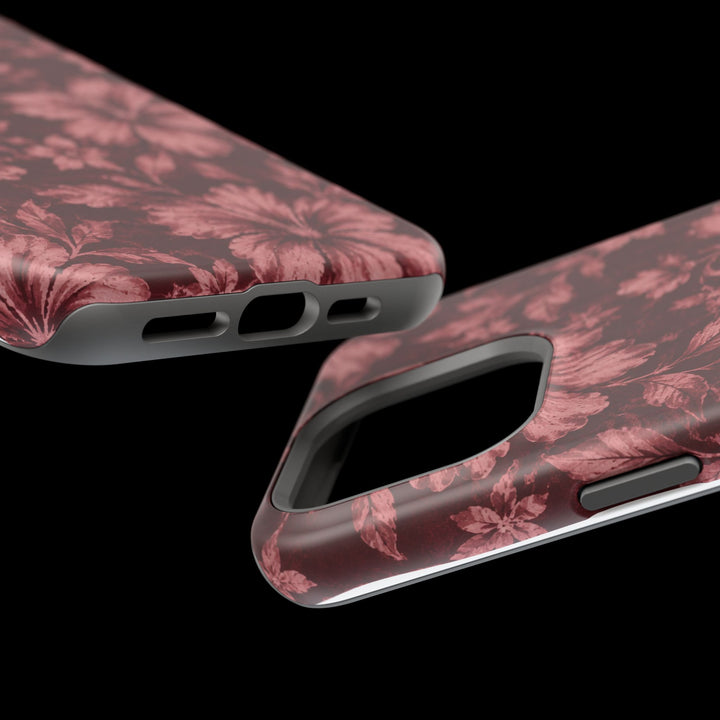Magnetic Impact-Resistant Phone Case — Burgundy Floral Hibiscus Design