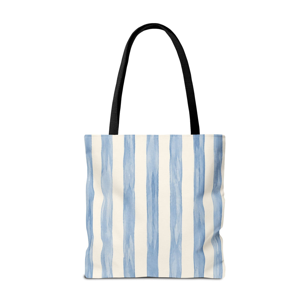 Striped Blue Watercolor Tote Bag — Coastal Beachy Canvas Tote