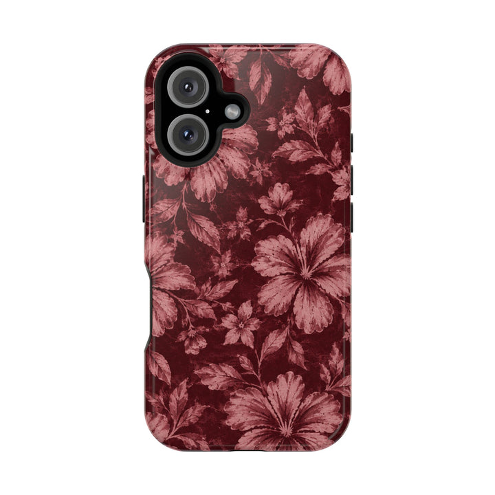 Magnetic Impact-Resistant Phone Case — Burgundy Floral Hibiscus Design