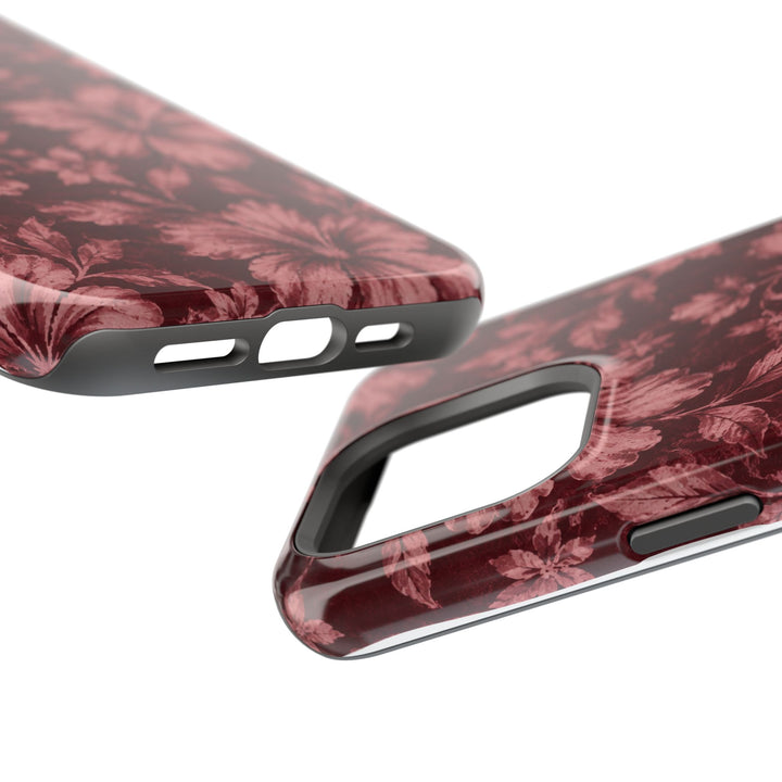 Magnetic Impact-Resistant Phone Case — Burgundy Floral Hibiscus Design