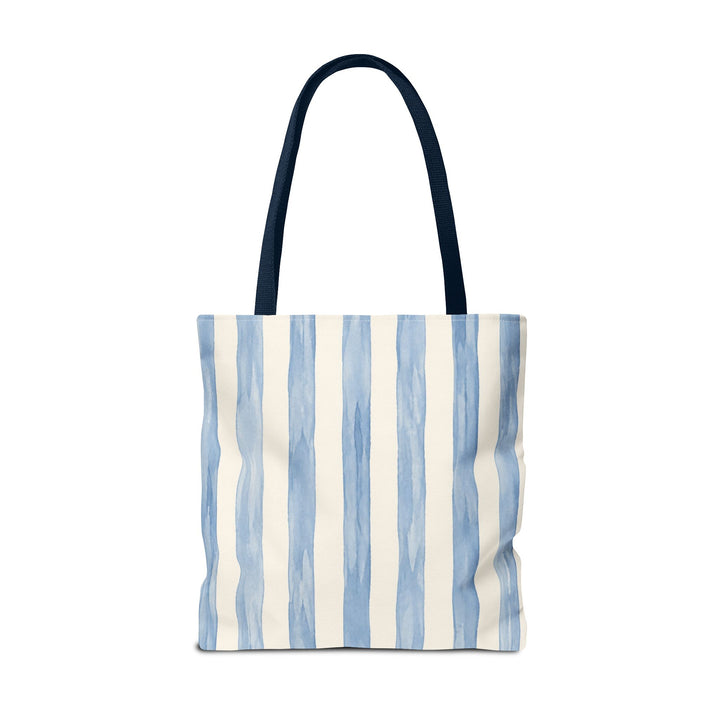 Striped Blue Watercolor Tote Bag — Coastal Beachy Canvas Tote
