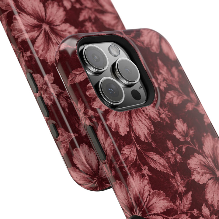 Magnetic Impact-Resistant Phone Case — Burgundy Floral Hibiscus Design