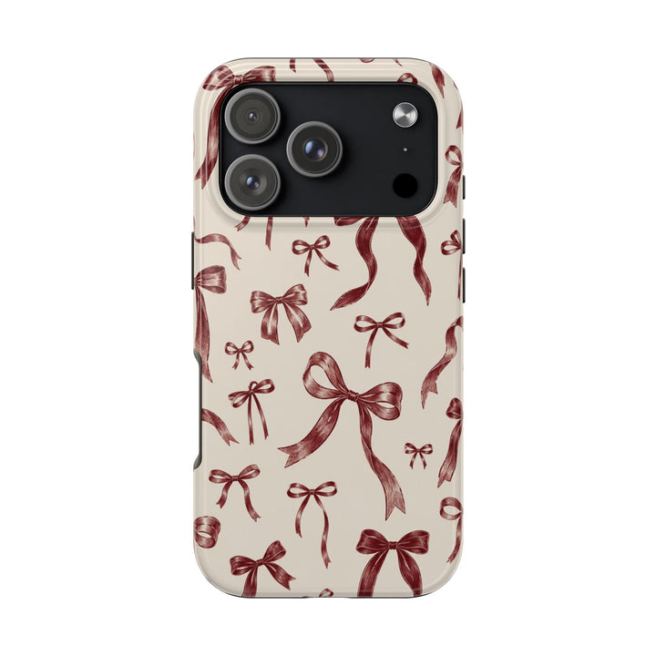 Bow Pattern Tough Phone Case — Vintage Ribbon Print iPhone Case, Protective Hard Cover