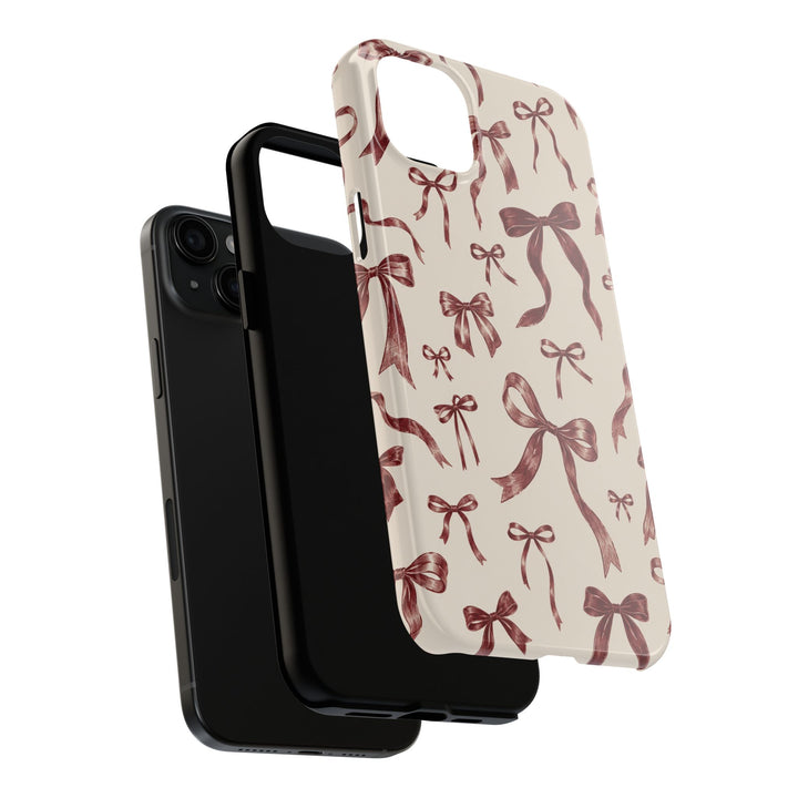 Bow Pattern Tough Phone Case — Vintage Ribbon Print iPhone Case, Protective Hard Cover