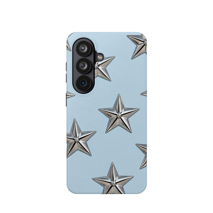 Star Pattern Magnetic Impact-Resistant Phone Case — Metallic Stars on Sky Blue