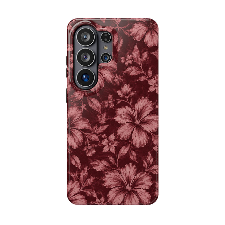 Magnetic Impact-Resistant Phone Case — Burgundy Floral Hibiscus Design