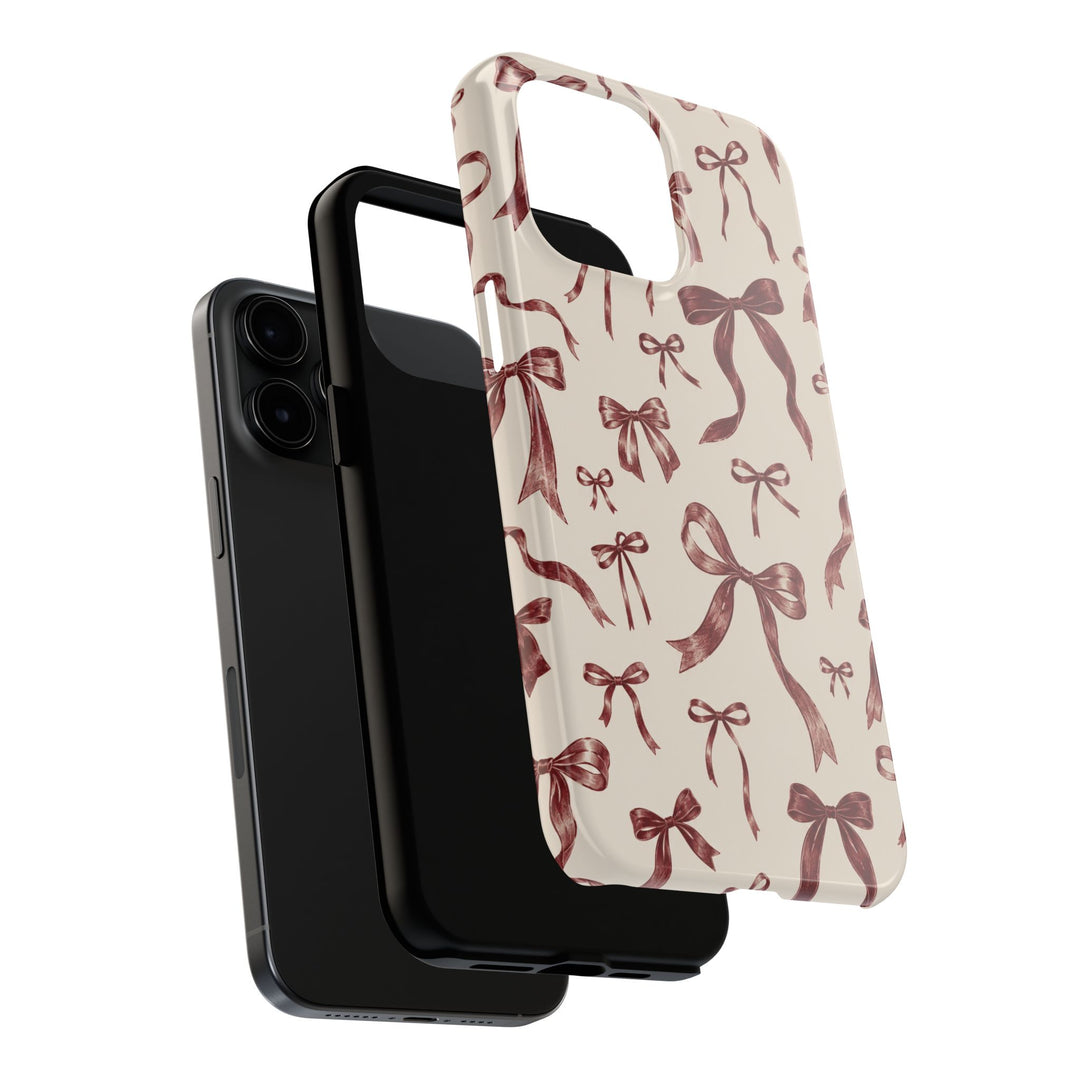 Bow Pattern Tough Phone Case — Vintage Ribbon Print iPhone Case, Protective Hard Cover