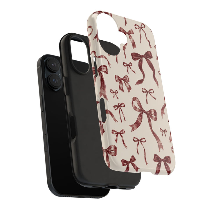 Bow Pattern Tough Phone Case — Vintage Ribbon Print iPhone Case, Protective Hard Cover