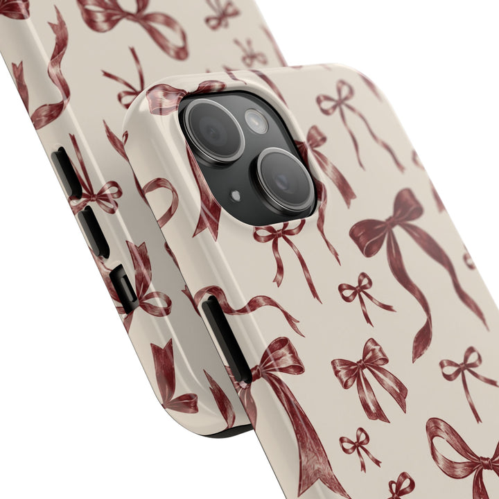 Bow Pattern Tough Phone Case — Vintage Ribbon Print iPhone Case, Protective Hard Cover