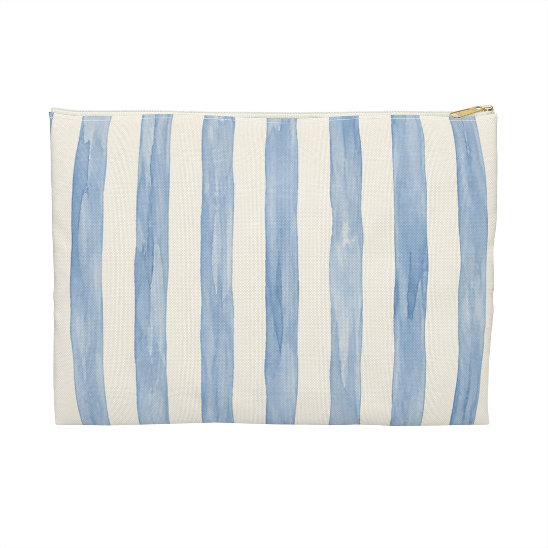Blue Watercolor Stripe Accessory Pouch — Cosmetic &amp; Travel Makeup Bag
