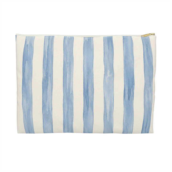 Blue Watercolor Stripe Accessory Pouch — Cosmetic &amp; Travel Makeup Bag