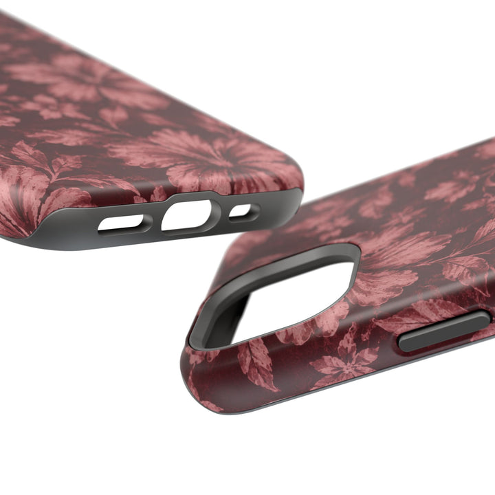 Magnetic Impact-Resistant Phone Case — Burgundy Floral Hibiscus Design