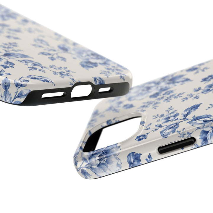 Blue Floral Tough Phone Case — Vintage Porcelain Rose Protective Cover