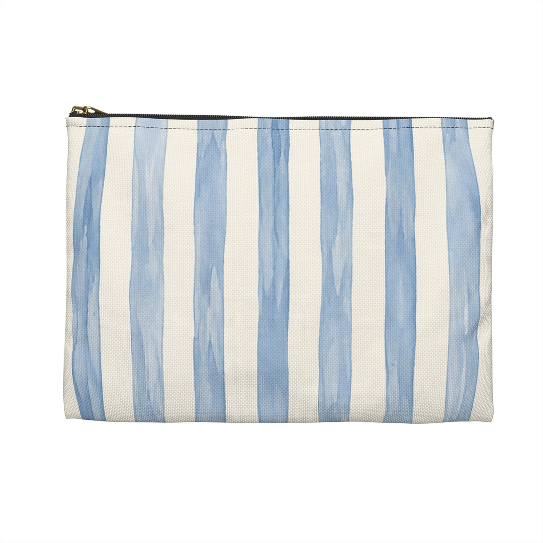 Blue Watercolor Stripe Accessory Pouch — Cosmetic &amp; Travel Makeup Bag