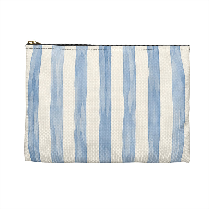 Blue Watercolor Stripe Accessory Pouch — Cosmetic &amp; Travel Makeup Bag