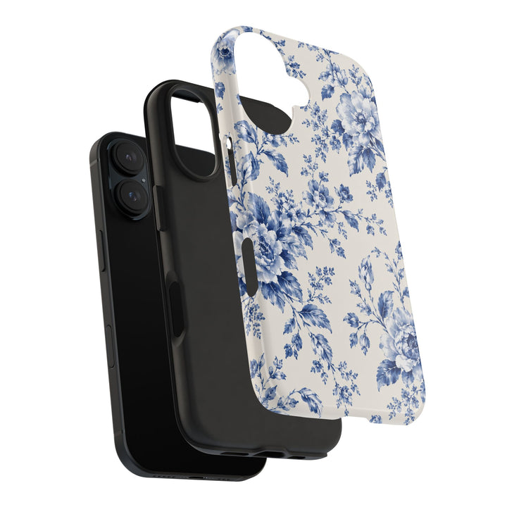 Blue Floral Tough Phone Case — Vintage Porcelain Rose Protective Cover
