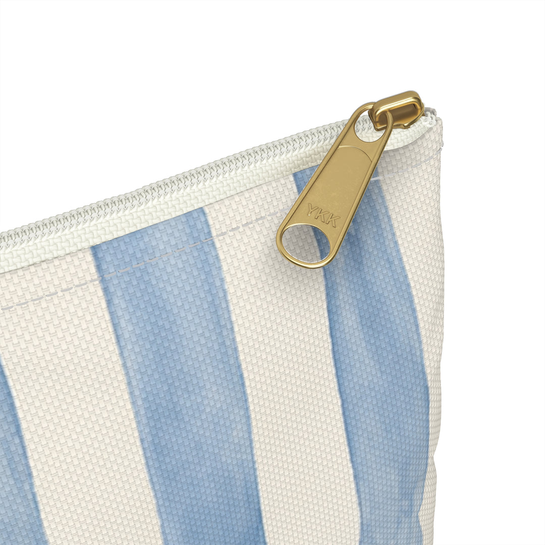 Blue Watercolor Stripe Accessory Pouch — Cosmetic &amp; Travel Makeup Bag