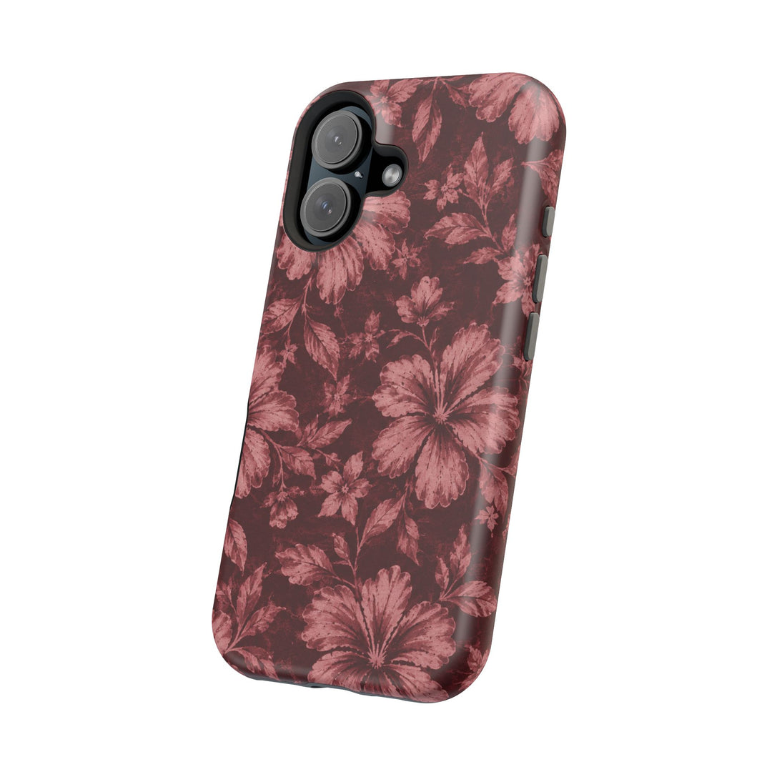 Magnetic Impact-Resistant Phone Case — Burgundy Floral Hibiscus Design