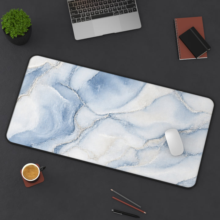 Blue Marble Desk Mat – Elegant Watercolor Marble Mouse Pad
