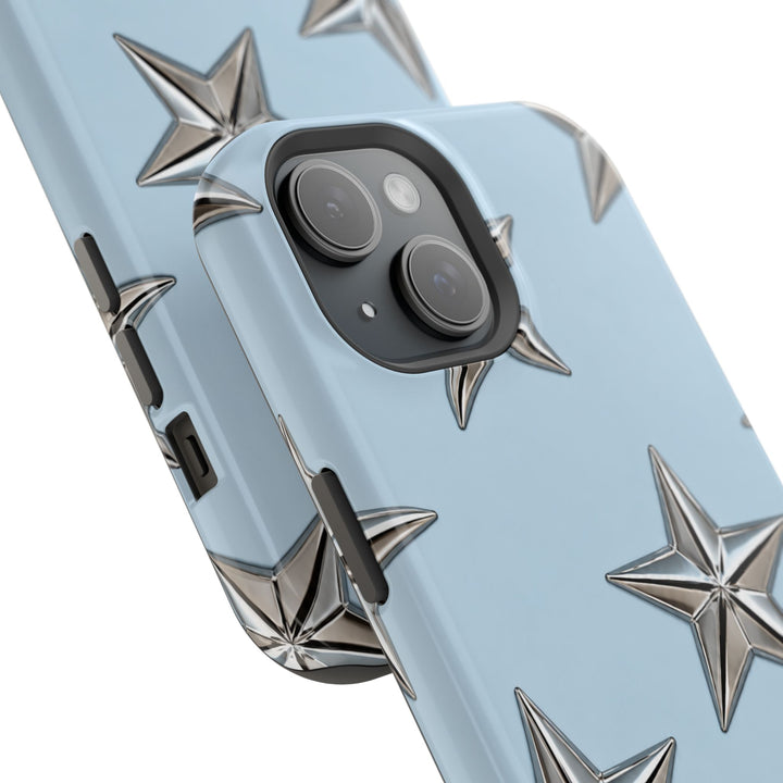 Star Pattern Magnetic Impact-Resistant Phone Case — Metallic Stars on Sky Blue