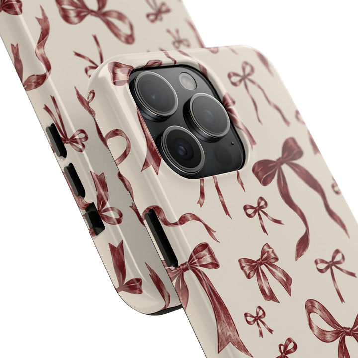 Bow Pattern Tough Phone Case — Vintage Ribbon Print iPhone Case, Protective Hard Cover