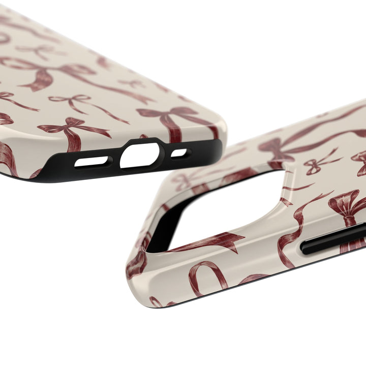 Bow Pattern Tough Phone Case — Vintage Ribbon Print iPhone Case, Protective Hard Cover