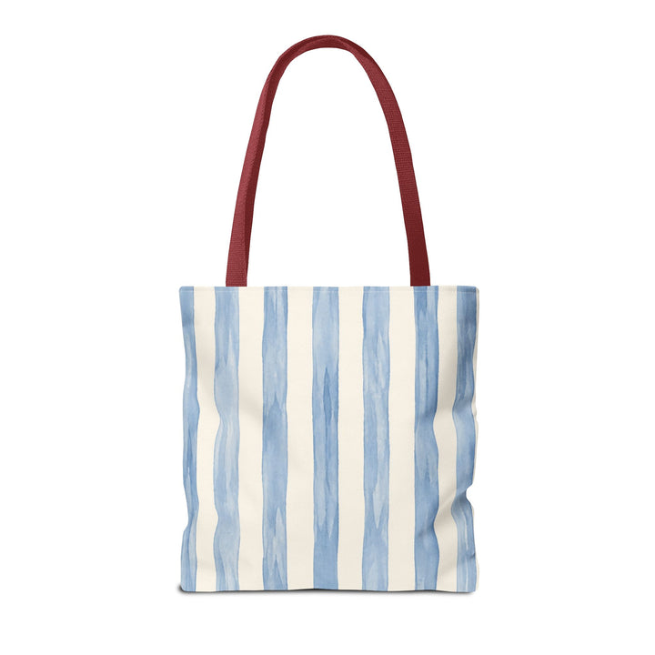 Striped Blue Watercolor Tote Bag — Coastal Beachy Canvas Tote