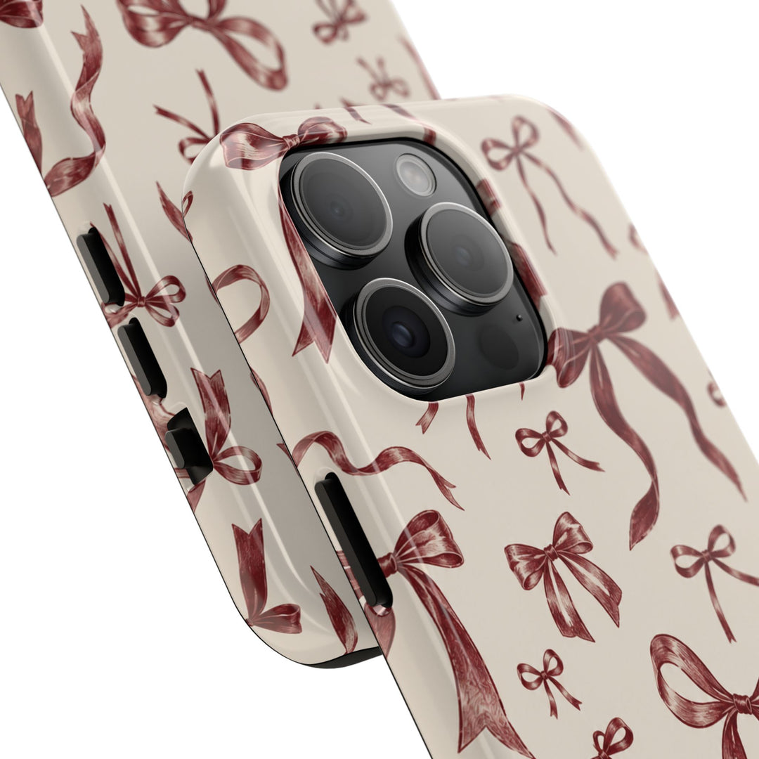 Bow Pattern Tough Phone Case — Vintage Ribbon Print iPhone Case, Protective Hard Cover