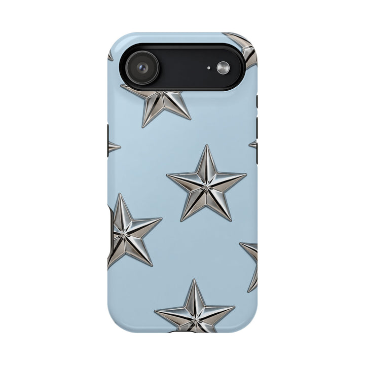 Star Pattern Magnetic Impact-Resistant Phone Case — Metallic Stars on Sky Blue