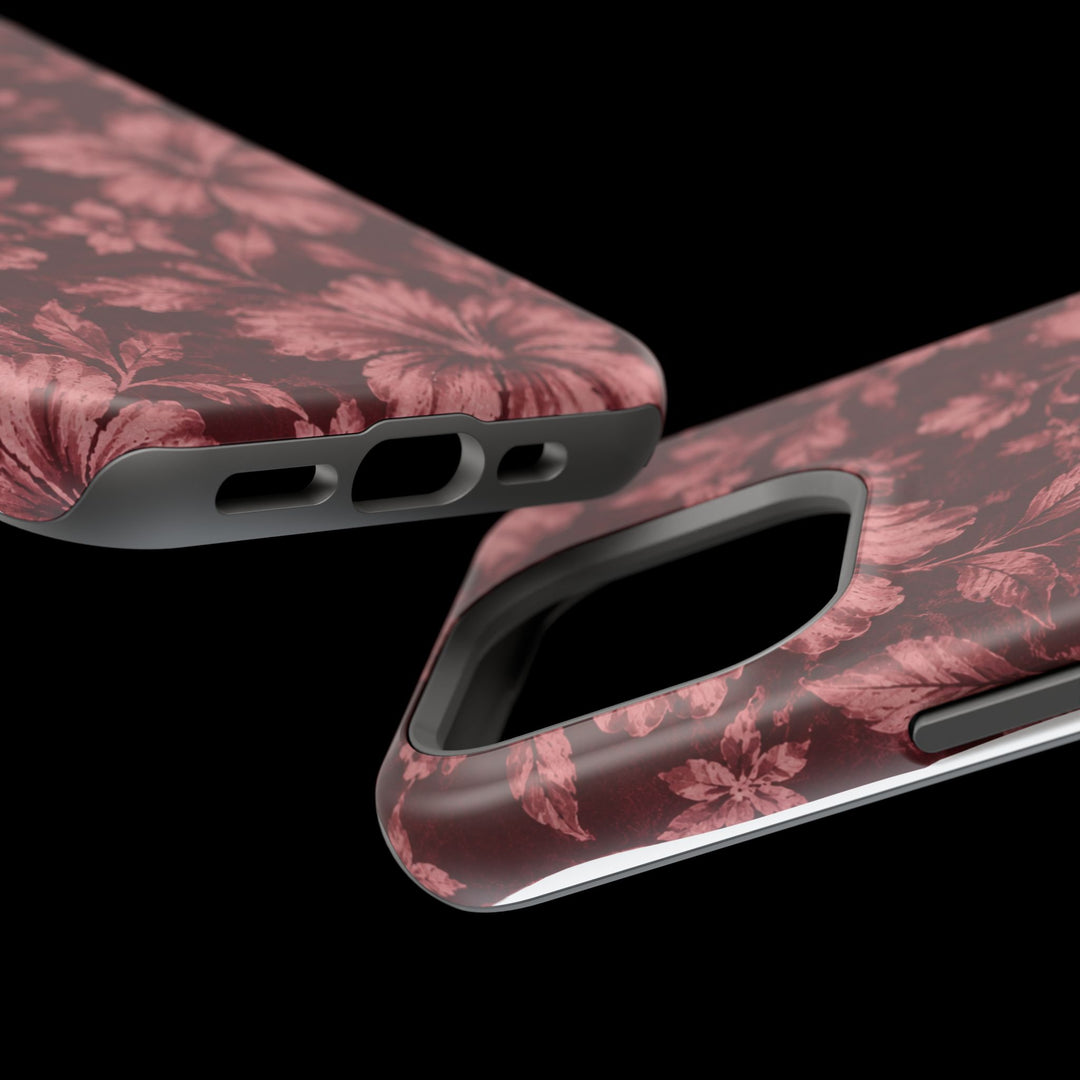 Magnetic Impact-Resistant Phone Case — Burgundy Floral Hibiscus Design