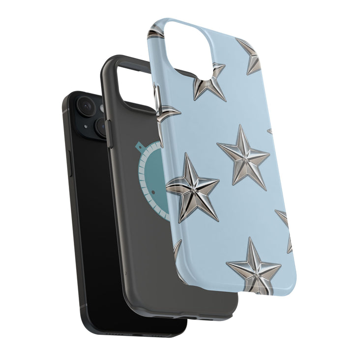Star Pattern Magnetic Impact-Resistant Phone Case — Metallic Stars on Sky Blue