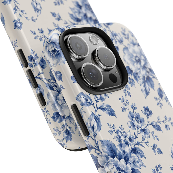 Blue Floral Tough Phone Case — Vintage Porcelain Rose Protective Cover