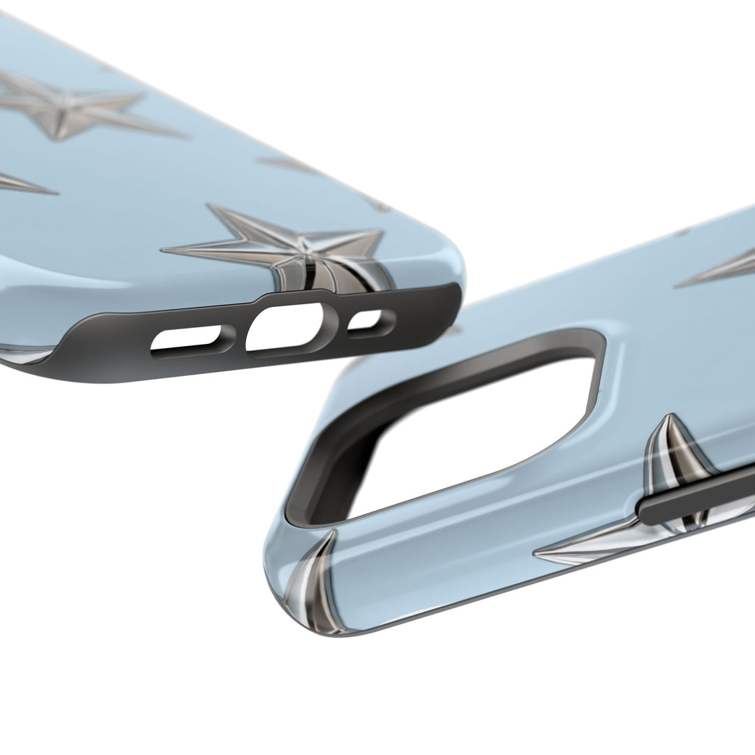 Star Pattern Magnetic Impact-Resistant Phone Case — Metallic Stars on Sky Blue