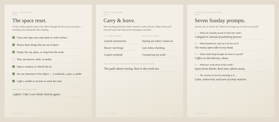 The Sunday Reset Ritual - Printable Reset Workbook