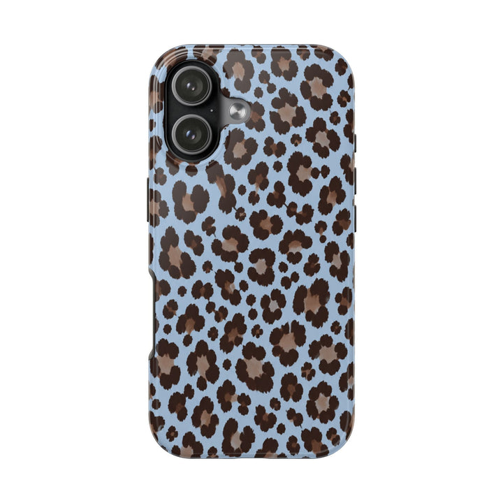 Sunday Theory blue leopard print tough phone case with a glossy finish and durable shock-absorbing construction