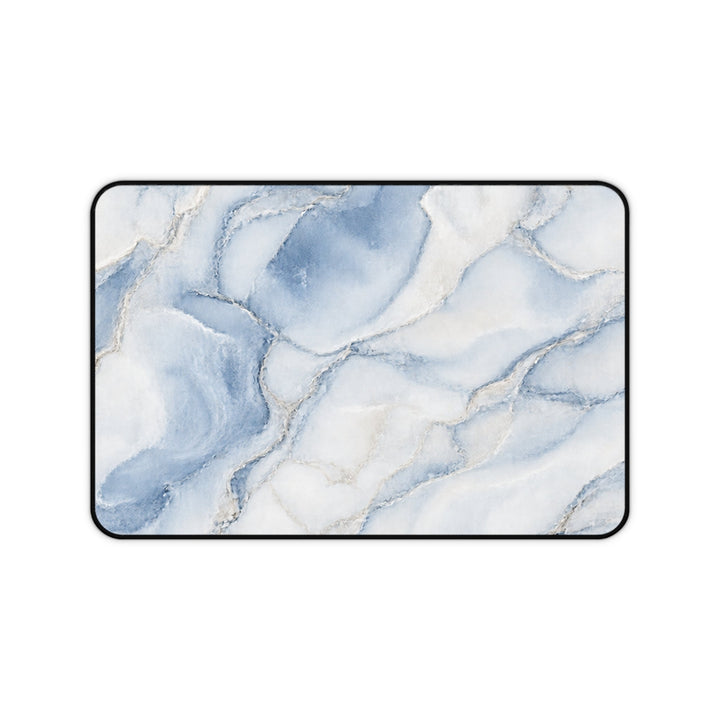 Sunday Theory blue marble desk mat with watercolor patterns, smooth neoprene surface, and durable hemmed edges.
