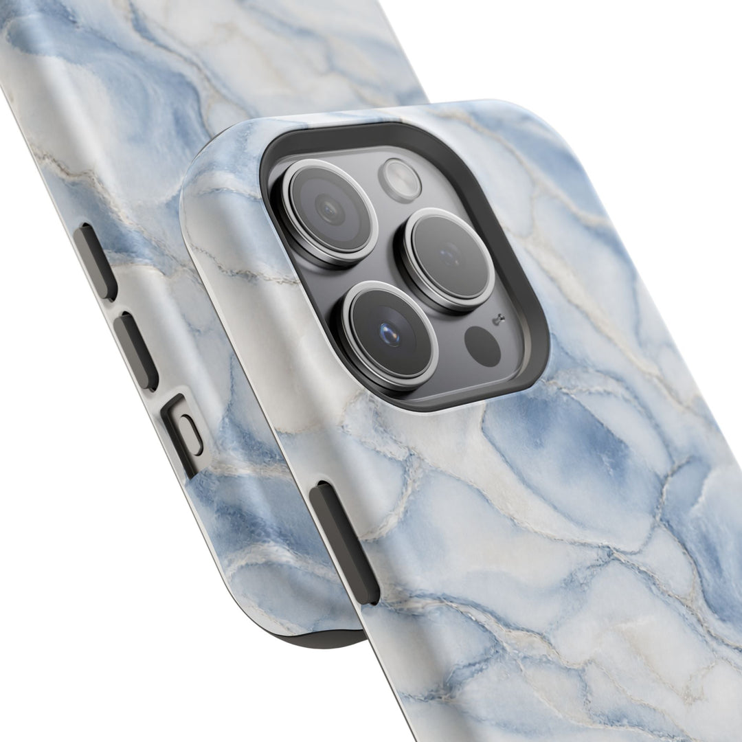 Sunday Theory blue marble magnetic phone case with impact-resistant dual-layer design and camera cutout detail