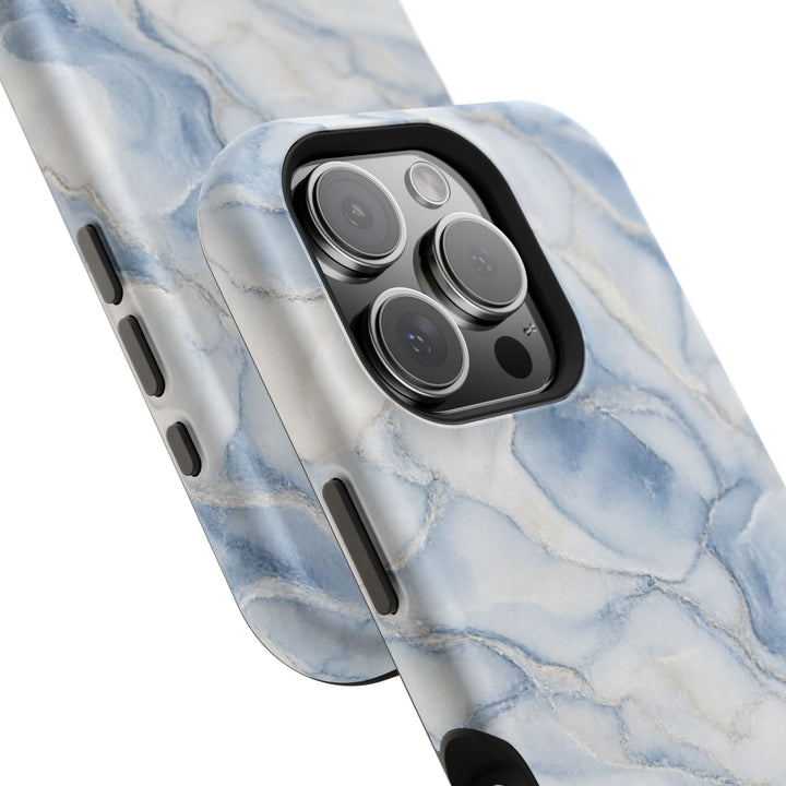 Sunday Theory blue marble magnetic phone case with dual-layer impact-resistant design and camera lens cutout