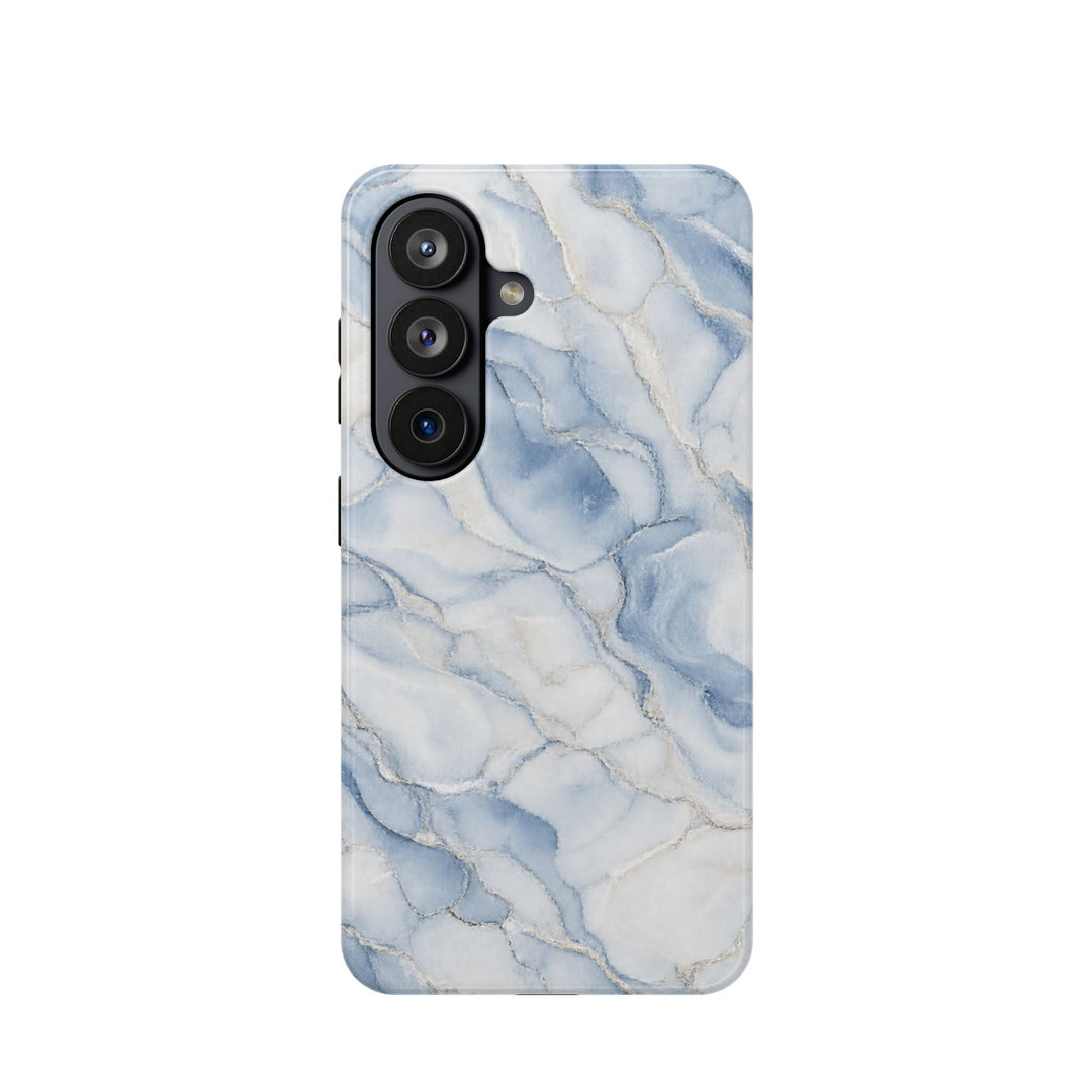 Sunday Theory blue marble magnetic phone case with impact-resistant dual-layer construction and MagSafe compatibility.