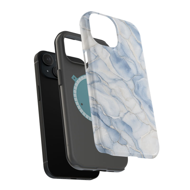 Sunday Theory blue marble magnetic phone case with dual-layer impact-resistant construction and MagSafe compatibility.
