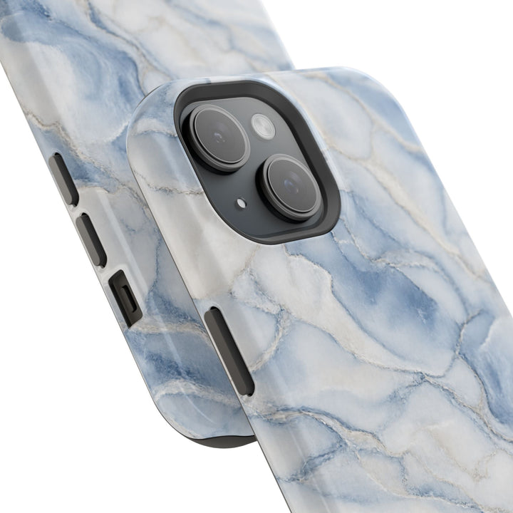 Sunday Theory blue marble magnetic phone case with dual-layer impact-resistant design and MagSafe compatibility