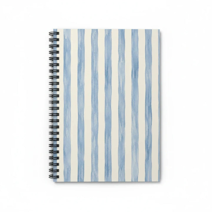 Sunday Theory spiral notebook featuring a blue watercolor vertical stripe pattern on a white cover.