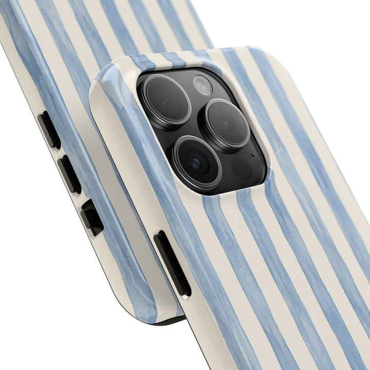 Sunday Theory blue watercolor stripe protective phone case with glossy finish and durable two-piece construction