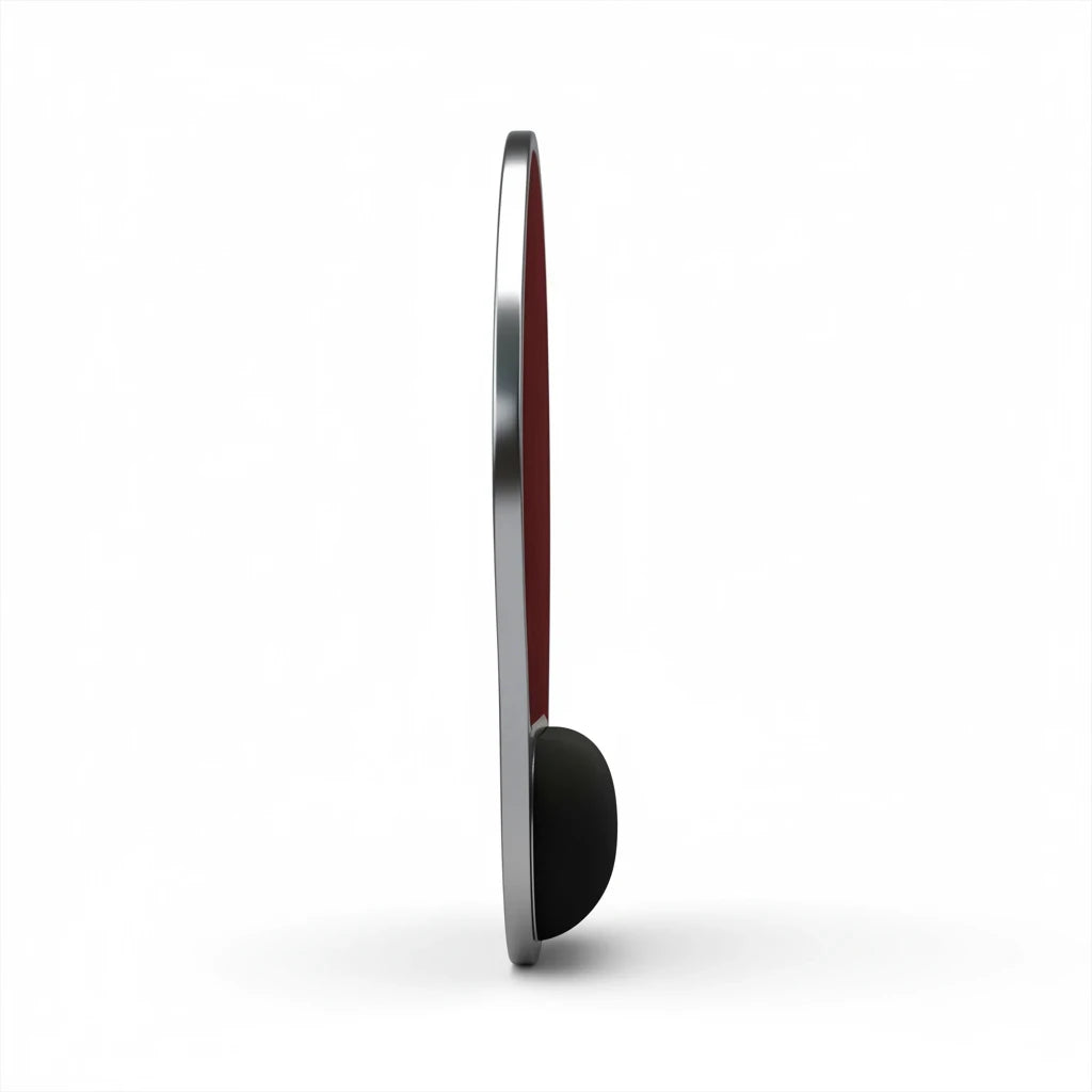 Sunday Theory burgundy ergonomic mouse pad with memory foam wrist rest, side profile view on a white background.