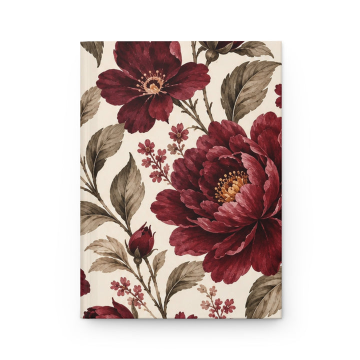 Sunday Theory hardcover journal featuring a vintage burgundy floral print with sepia leaves on a cream background.