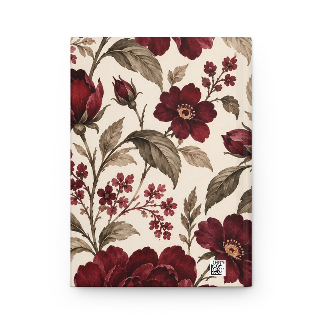 Sunday Theory vintage burgundy floral hardcover journal with a matte cream background and sewn flat-lay binding.